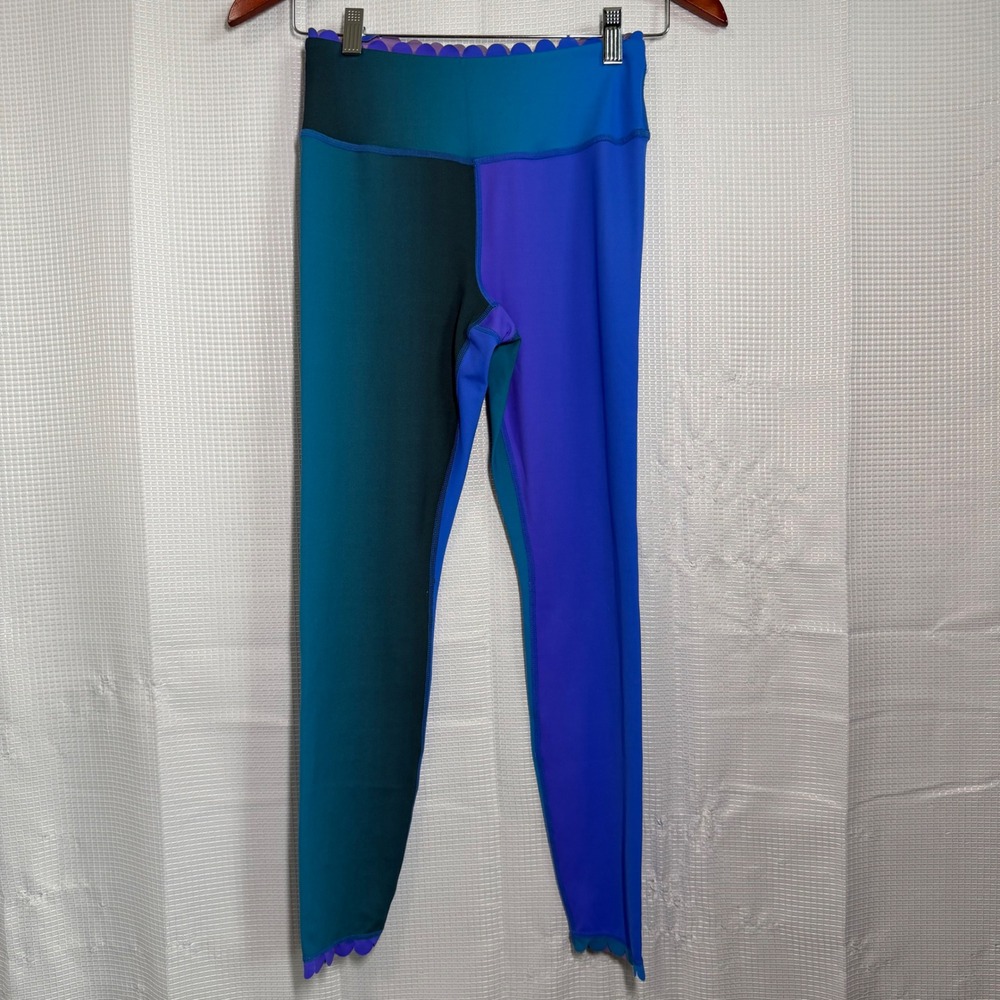 IVL Collective Scalloped Leggings 6 Blue Purple Colorblock High‎ Rise